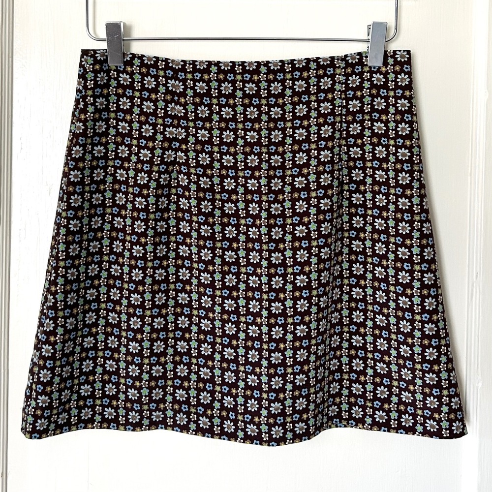 Vintage 90s Brown Ditsy Floral Print Mini Skirt S Retro‎ Groovy Cottage Grunge